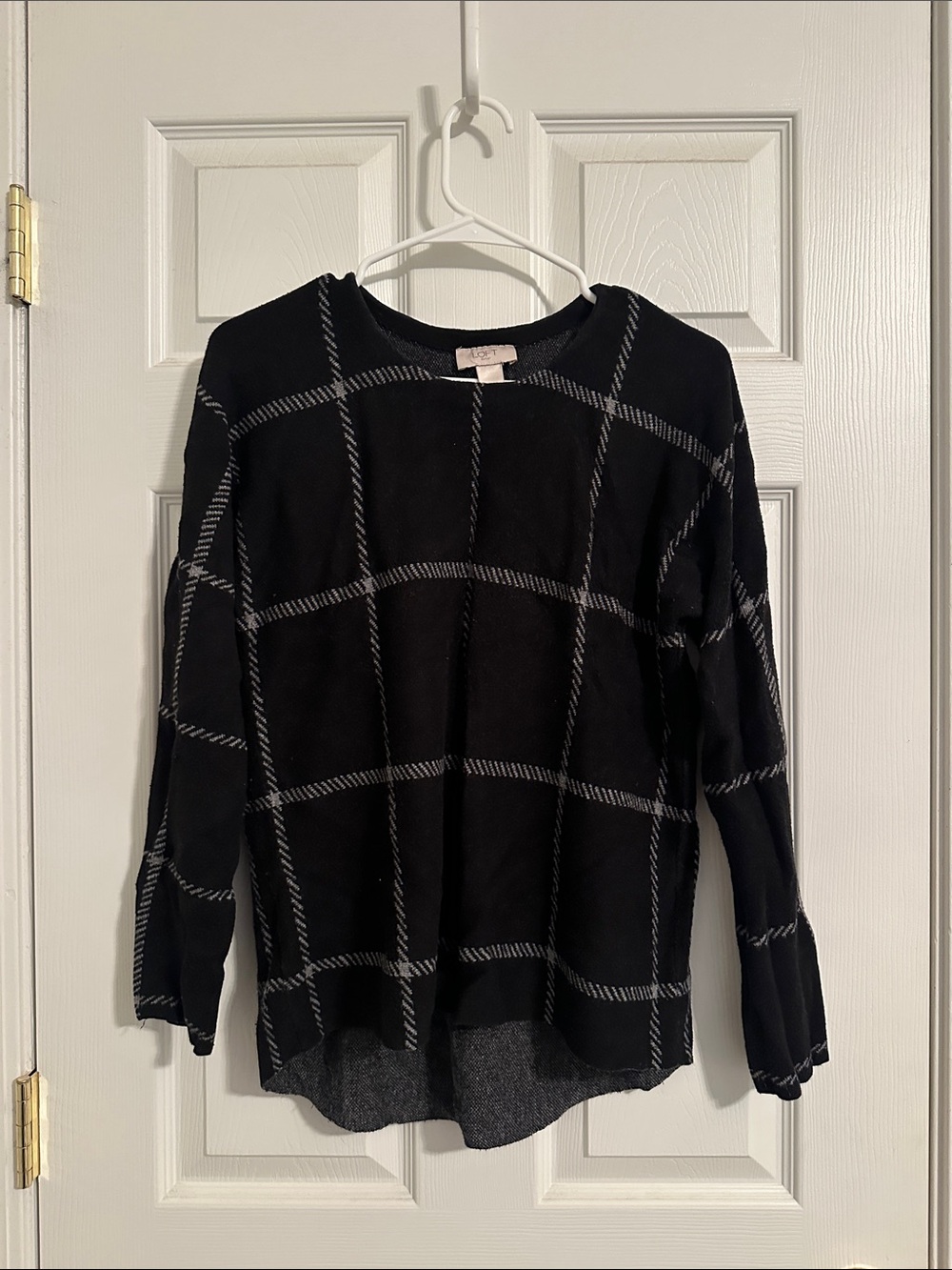 Loft Women’s Black Windowpane Knit Sweater